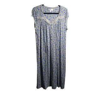 Eileen West Women's Blue Floral Cottagecore, Prairie Nightgown Sz M